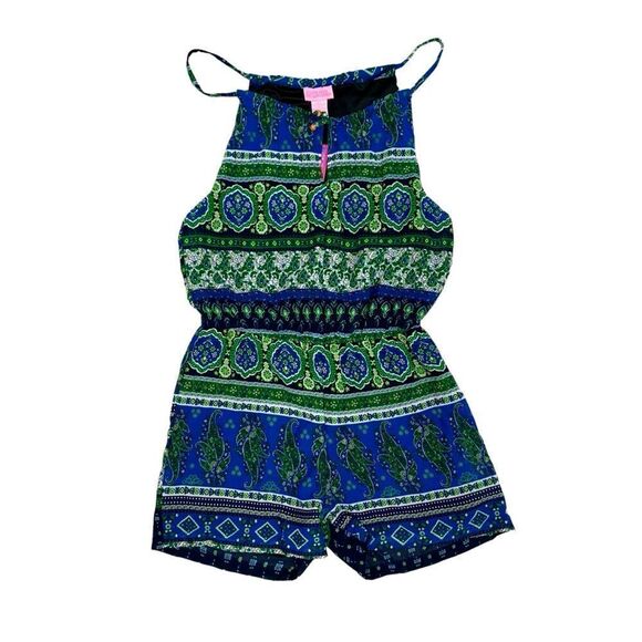 Source Unknown Pants - NWT Blue Green White Paisley Sleeveless Adjustable Spaghetti Strap Romper M/L